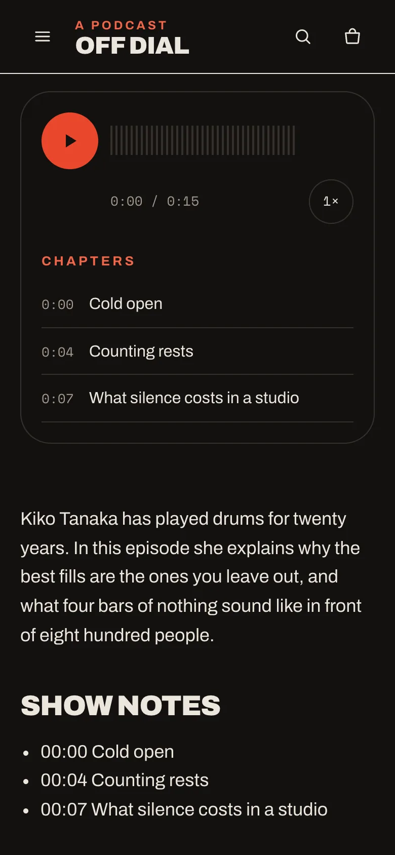 Episode player with chapters on a phone.