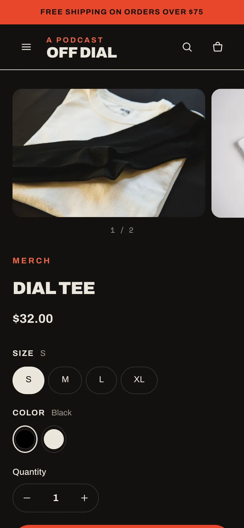 Product page with an image carousel on a phone.